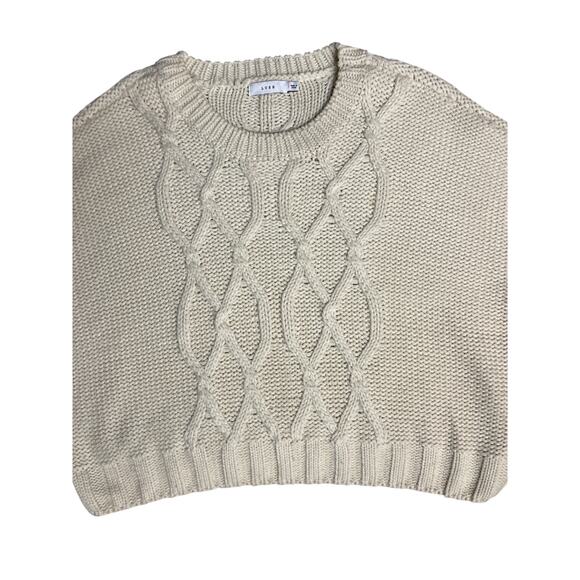 Lush Chunky Cable Knit Oversized Cropped Sweater in Cream Size Medium‎ - Picture 3 of 10